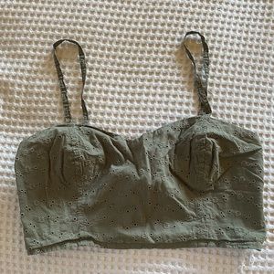 Olive crop top with floral embroidery